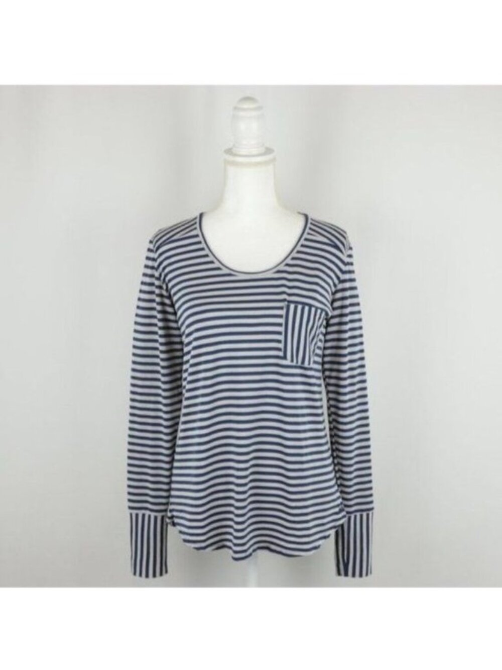 Kavu Ebeth Women's Small Gray Blue Stripe Scoop Neck Long Sleeve Knit Pocket Tee